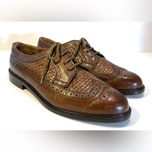 Botticelli Italy Vtg. Brown Woven Leather Wingtip Oxfords EU 40.5 US 8.5